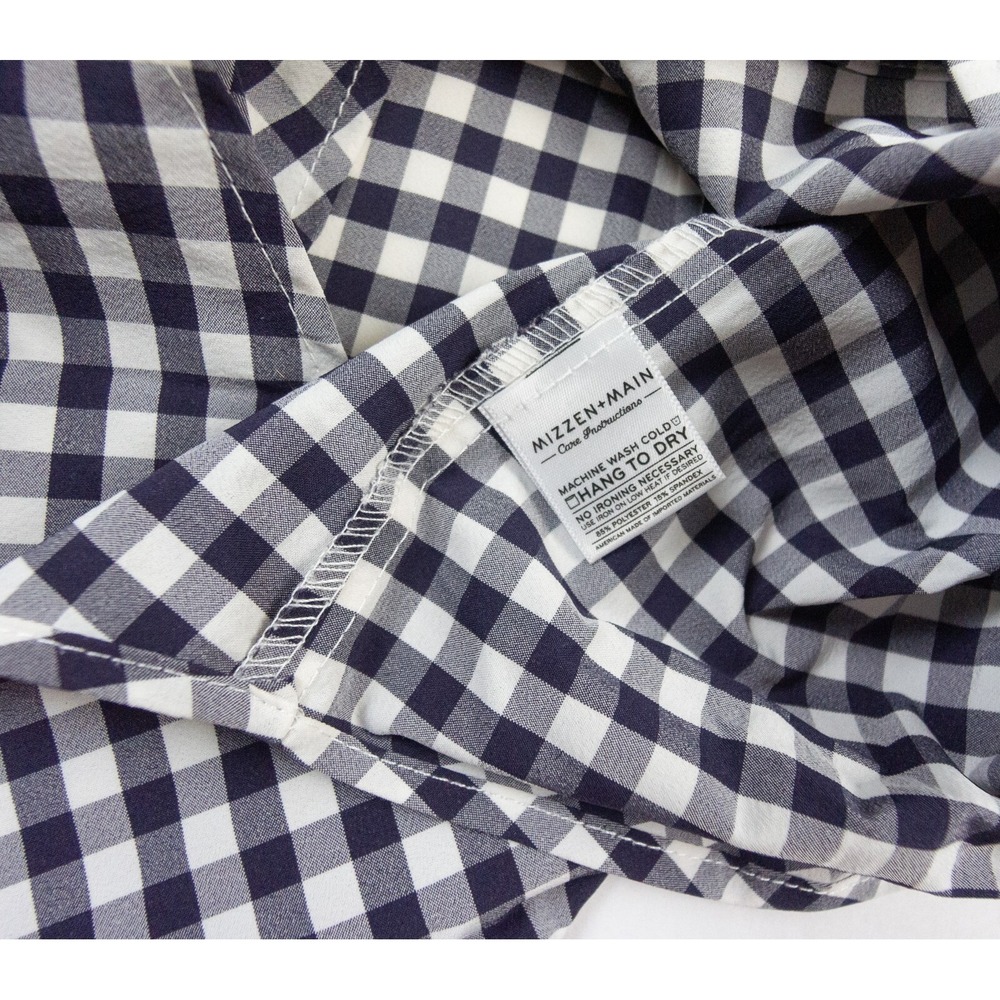 Mizzen Main Shirt Mens Medium Blue Button Down Collared Trim Fit Stretch Check - Picture 7 of 11